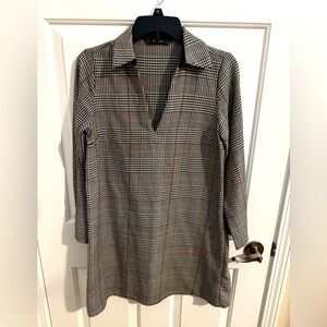 Zara Basic Houndstooth dress V-neck Zip Sleeves Size S